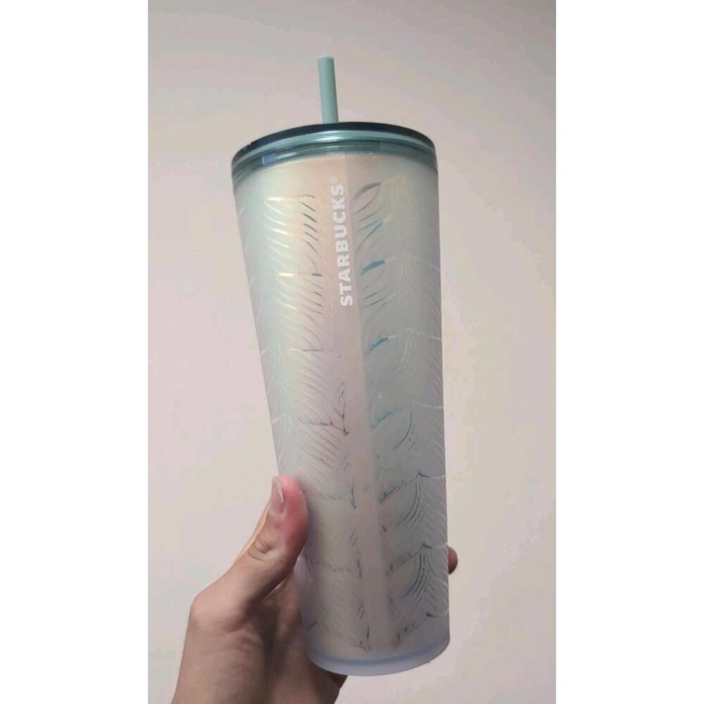 Starbucks Cold Tumbler 2021 Green Iridescent Mermaid Tail 24 oz Acrylic Cup New